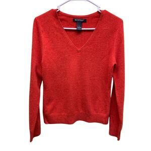 Avellini Orange 100% Cashmere V-neck Sweater Size M (Need repair)